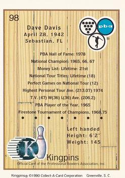 1990 Collect-A-Card Kingpins #98 Dave Davis Back